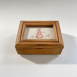 Vintage Wooden Multi-Purpose Box With Picture Frame On Top Jewelry Ring Keeper